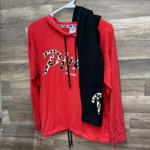 Victoria's Secret Red Hoodie & Yoga pants with Leopard Accents.